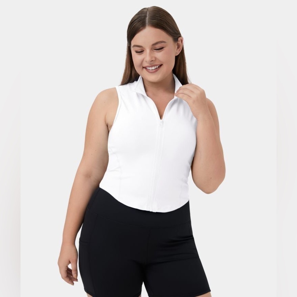 Halara Mock Neck Zip Front Sleeveless Cropped Plus Size Golf Tank Top